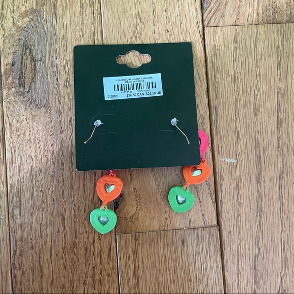 NWT TORRID MULTICOLORED HEART DANGLE RHINESTONE ACCENT EARRINGS - Picture 2 of 2